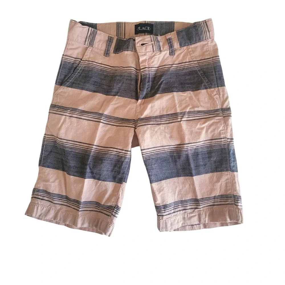 Children's Place Boys Pink‎ Navy Striped Adjustable Waist Preppy Chino Shorts 8